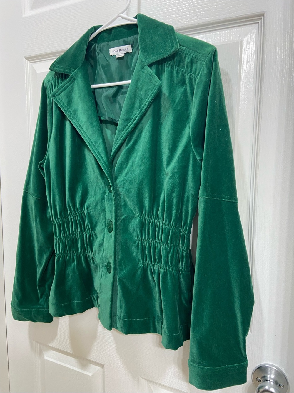 Vintage Joan Rivers Emerald Green Velvet Tailored Jacket Size M